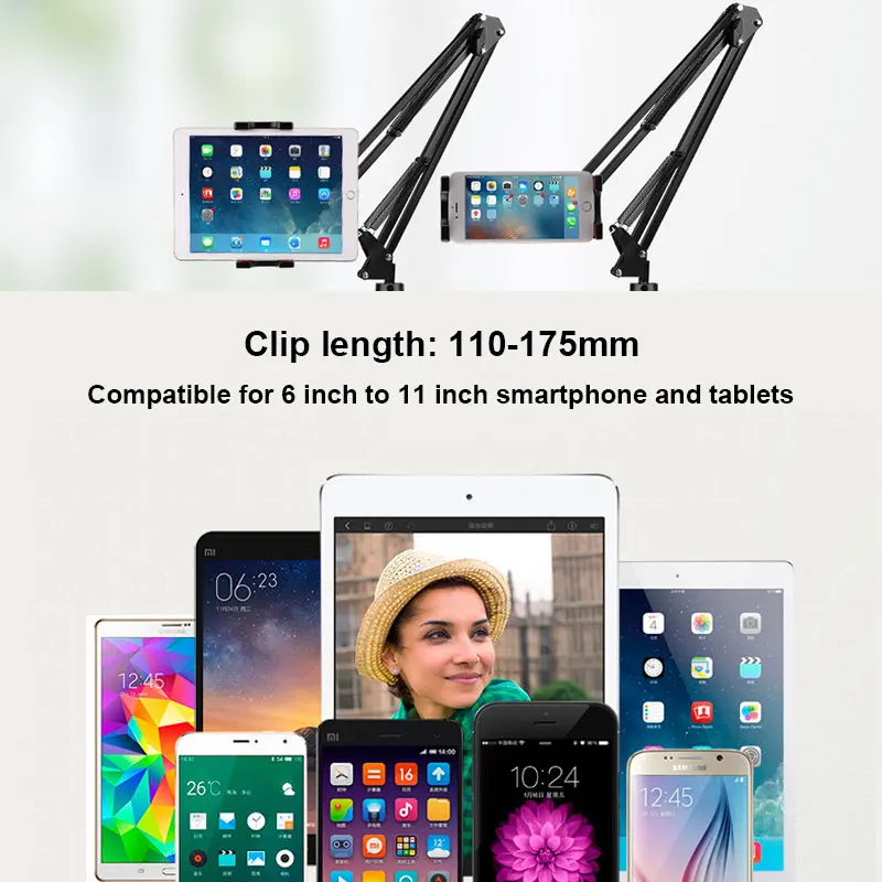 6 to 11 inch tablet holder for ipad stand 2 3 4 air mini support long arm mobile phone tablet beddesktop car clip bracket mount free global shipping