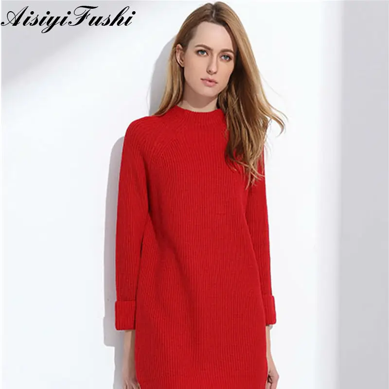 Women Sweater Oversize Pullovers Loose Knitting Long Sleeve Solid Color Slim Elastic Dress Autumn Robe Pull Hiver | Женская одежда