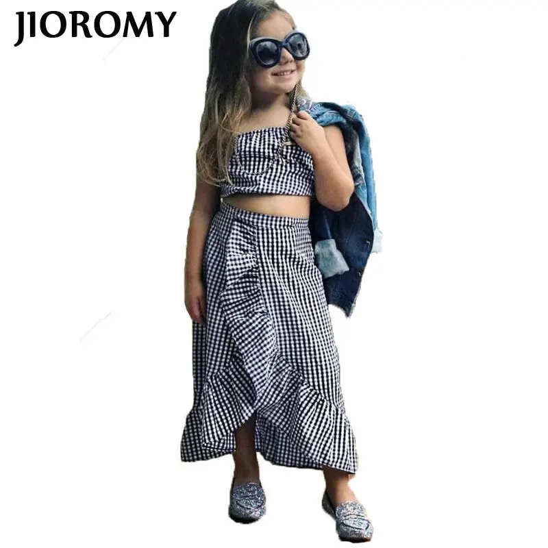 Комплекты модной одежды JIOROMY для маленьких девочек летний клетчатый топ + юбка с
