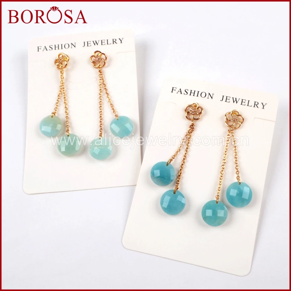 BOROSA 5 пар Позолоченные граненые серьги подвески с Amazon камнями ювелирные изделия