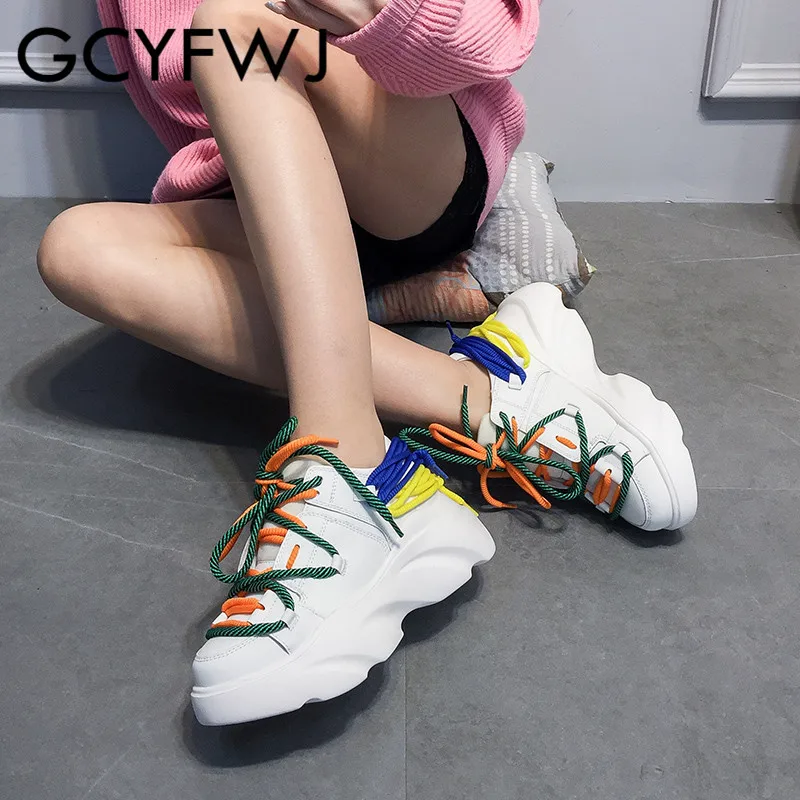 GCYFWJ/2019 г. женские новые стильные модные белые туфли на платформе цветные шнурки