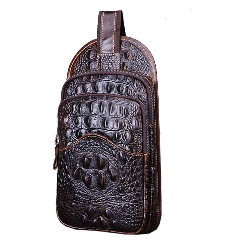 

Men Vintage Leather Crocodile Grain Sling Pack Chest Bag Cross Body Messenger Shoulder Pouch Packet Travel Riding Bags