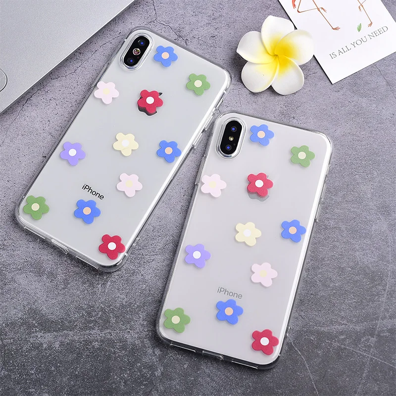 Прозрачный чехол для мобильного телефона из мягкого ТПУ с цветами Apple iPhone X XR XS Max 8