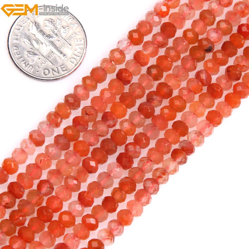 

Gem-inside Natural AAA Grade Faceted Red Agate Stone Beads Rondelle Spacer Beads For Jewelry Making DIY 15" Christmas Gift