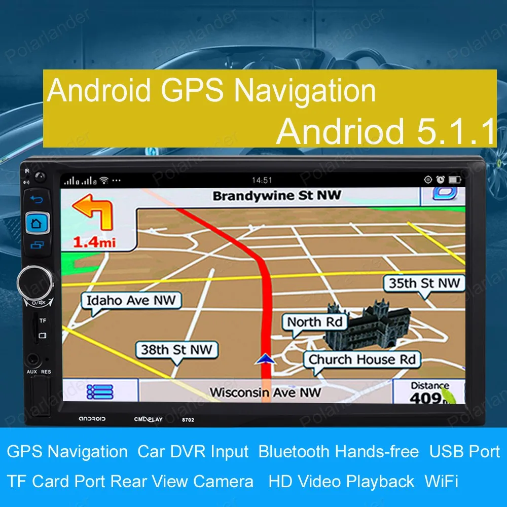 Универсальный Android 5.1.1 gps навигации автомобиля Радио Bluetooth Wi-Fi 1024*600 7 "2Din 1 ГБ
