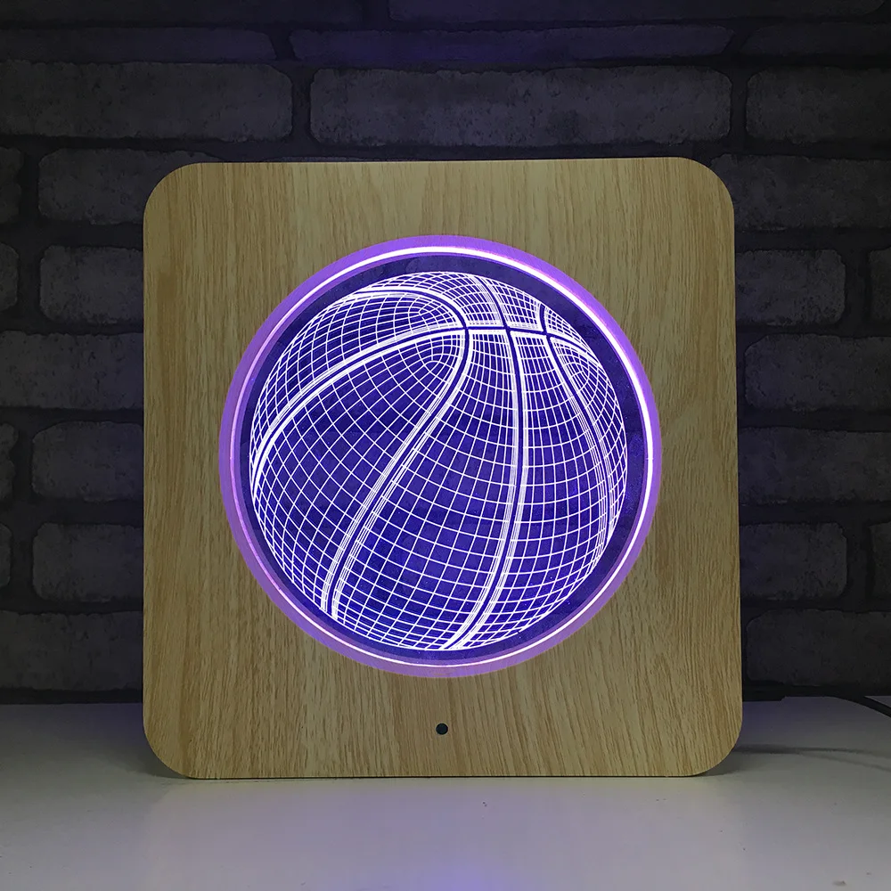 Wood grain acrylic night light 3d stereoscopic 7 color bedroom plug-in USB creative table lamp led atmosphere ball | Лампы и освещение