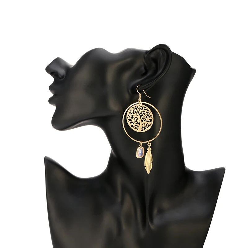 Женские Висячие серьги boucle d'oreille femme элегантные в европейском стиле с листьями дерева жизни