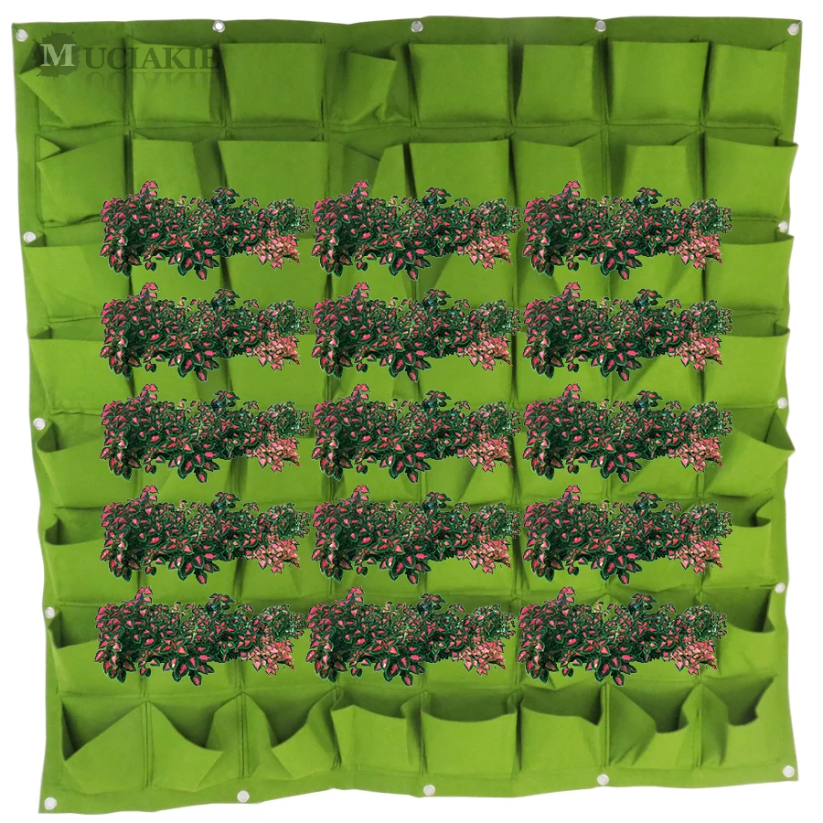 

MUCIAKIE 1PC Wall Hanging Planting Bags 64 Pockets Green Grow Bag Planter Vertical Garden Vegetable Living Garden Bag Home