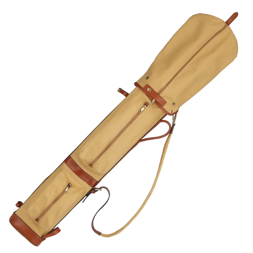 Tourbon Vintage Golf Club Bag Carrier Canvas & Leather Golf Gun Bag W/Side Pockets Driving Range Bags Cover 87CM