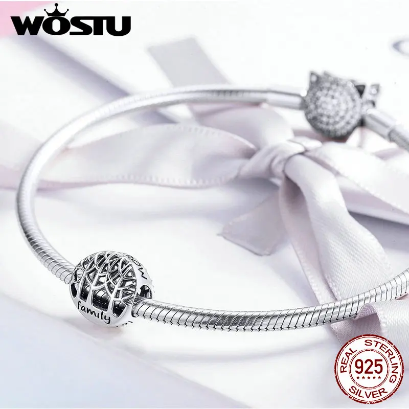 WOSTU, семейные корни, круглые бусины, 925 пробы, серебряная эмаль, подходят к оригинальному браслету, кулон для женщин, серебряные ювелирные изделия для изготовления, FIC1144