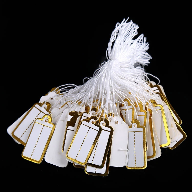 

Wholesale Shop Supplies 200pcs/lot Silver Paper Tag Labeler Jewelry Price Tags With String /Jewelry Label for Accessories Store