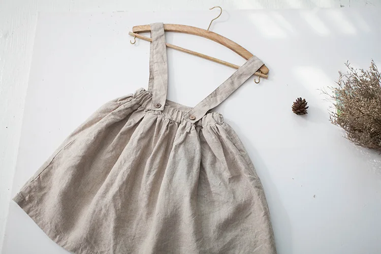 Новое платье на бретельках из хлопка и льна для девочек 2 цвета весенне-осеннее