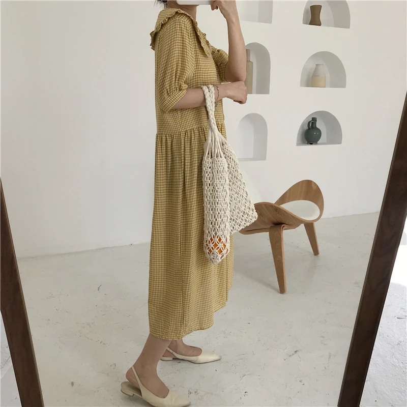 Hzirip Корея Style2018 Лето Для женщин элегантный плед милое платье отложным воротником