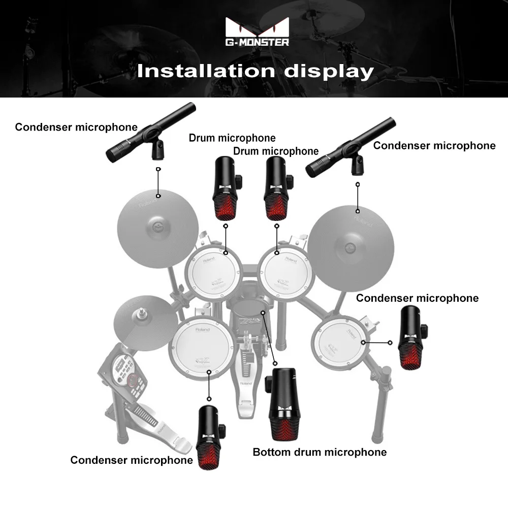G-MARK G7 7-Piece Проводной динамический барабан Mic Kit все алюминиевые ударные басы Tom/Snare& Cymbals набор микрофонов-Используйте для барабанов, вокала
