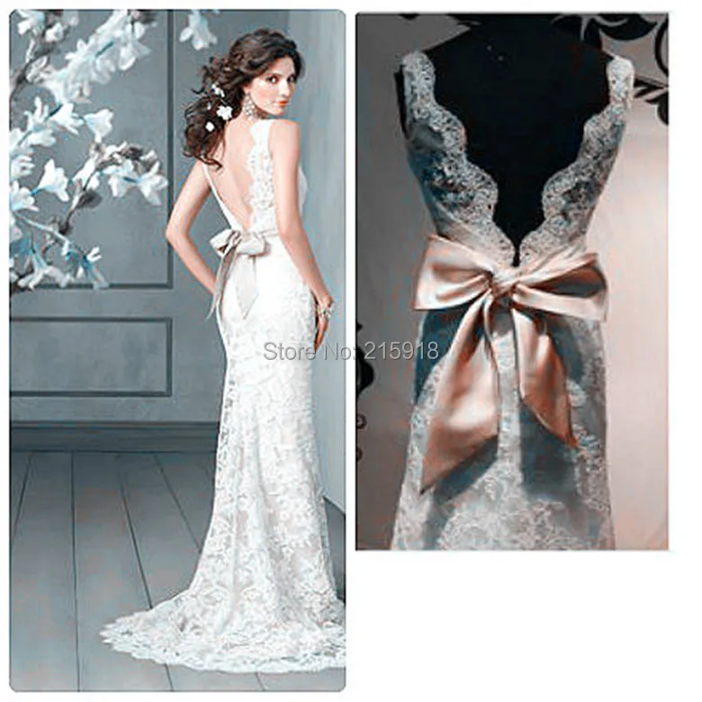 Real Picture Lace Dress for Bridal Gown Cap Sleeve Open Back Bow Wedding Party Dresses | Свадьбы и торжества