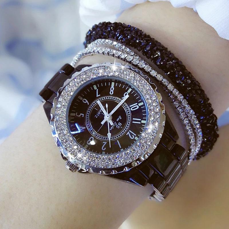 Новый bs бренд кварцевые часы Для женщин настоящий белый Керамика группа смотреть