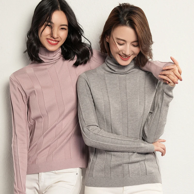 Новый свитер женский кашемировый с хомутом пуловер Женский вязаный обтягивающий