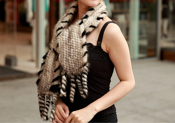 Женский зимний шарф из натурального меха норки высококачественный вязаный