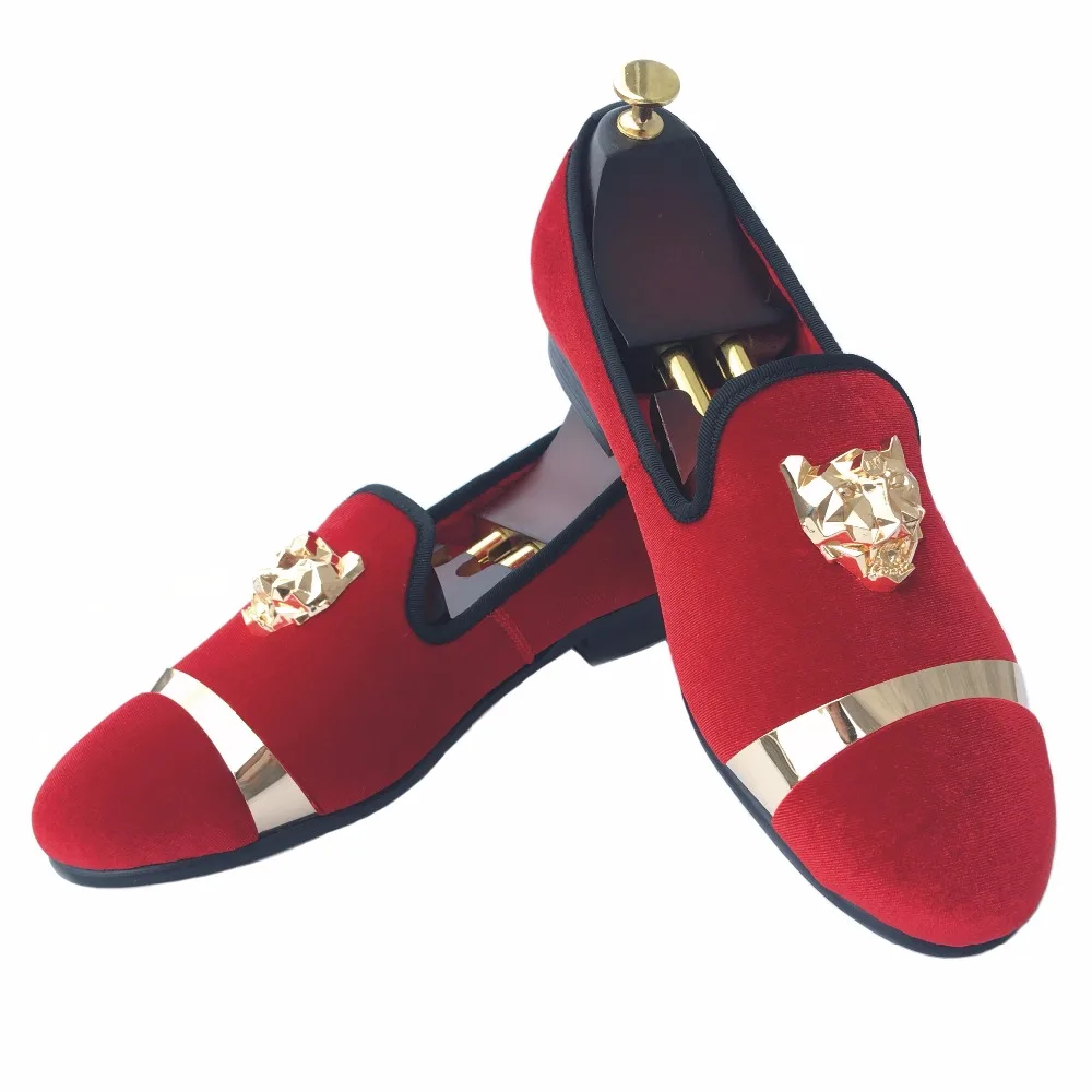 Buckle Men Velvet Shoes With Gold Accents Prom And Party Loafers Slip On Men's Flats
