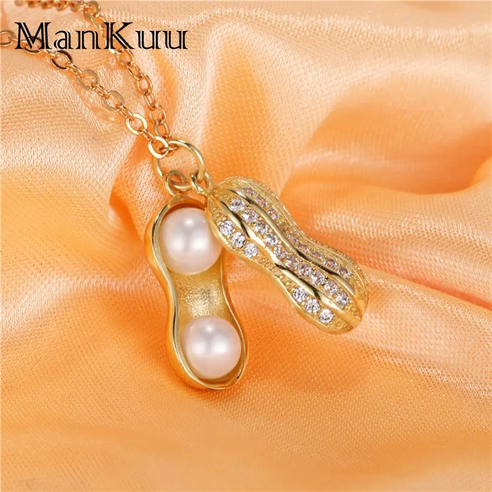 Gold Silver Lucky Peanut Pendant Necklaces 6-7mm Round Natural Freshwater Pearl Necklace Openable Cute For Women | Украшения и