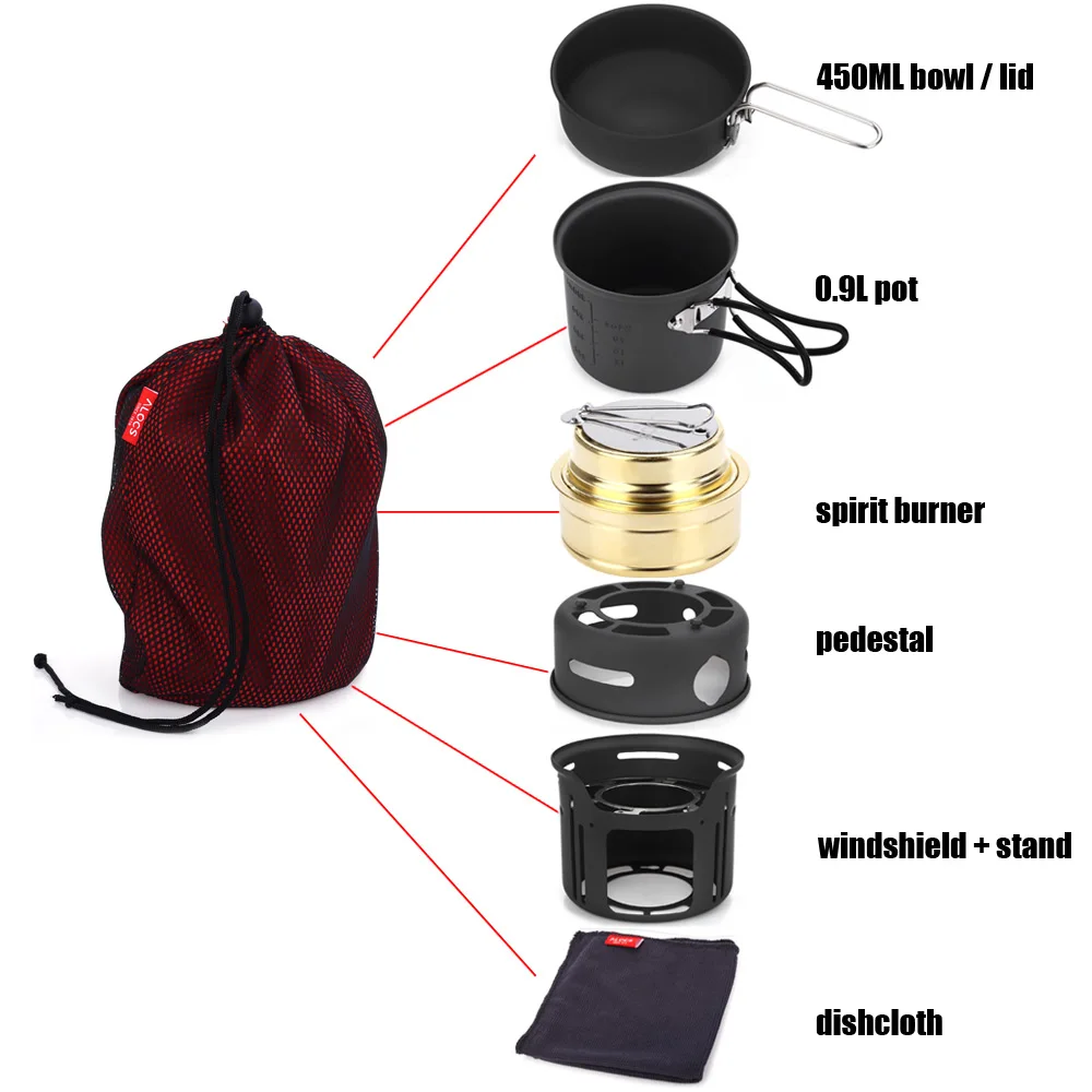 ALOCS cw-c01 7 шт. открытый набор посуды Портативный плита посуда Travel Kit Чаша Пот Плита