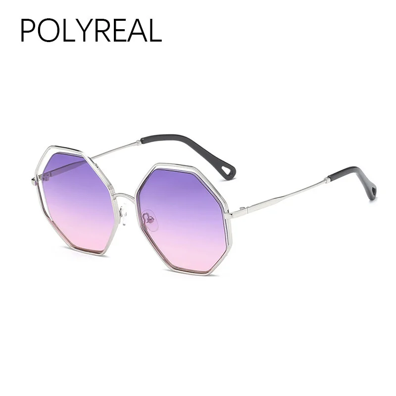 POLYREAL Новый Винтаж шестиугольник металлический каркас солнцезащитные очки Для