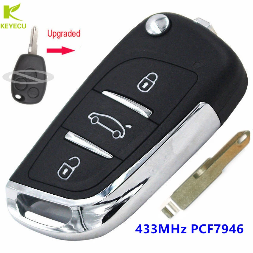 KEYECU обновленный дистанционный ключ-брелок от машины 3 кнопки 433 МГц PCF7946 для Renault