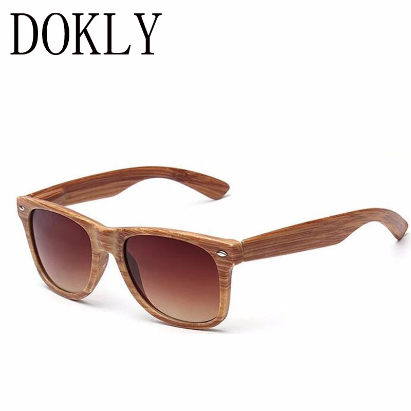 

Dokly Retro Wood color Sunglasses Men Women Brand Designer Goggles Gold Mirror Sun Glasses UV400 Shades lunette oculo