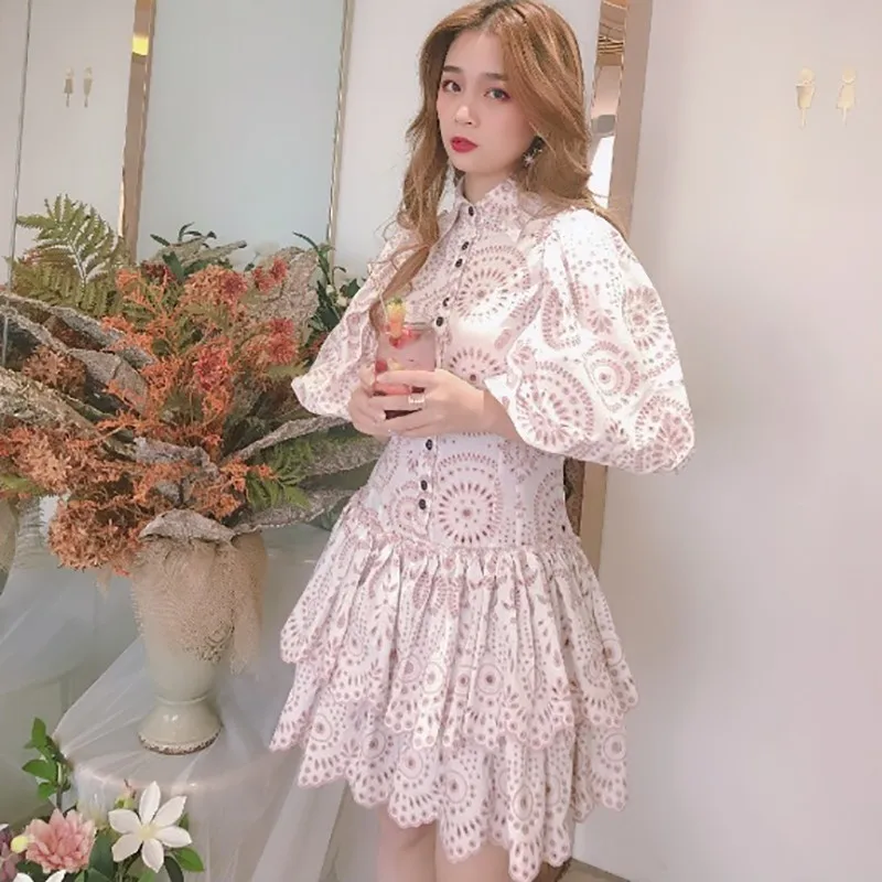 Женское платье с отложным воротником GALCAUR белое мини-платье пышными рукавами и