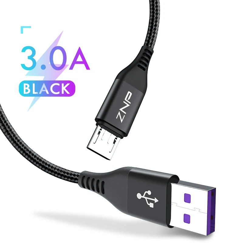 Черный ZNP 1 м 2 м 3 А Micro USB кабель для samsung Xiaomi зарядное устройство Micro USB быстрая зарядка кабели для передачи данных для samsung S7 мобильный телефон - Цвет: Черный