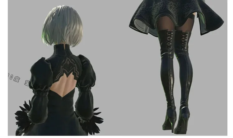 Новинка г.; обувь для костюмированной вечеринки в стиле игры «Nier Automata»; ботинки для костюмированной вечеринки из искусственной кожи до колена; Цвет Черный; на высоком каблуке; на шнуровке; Размеры 35-43