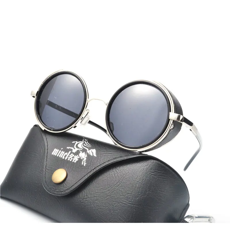 Винтажные круглые черные солнцезащитные очки MINCL/2018 в стиле ретро панк для мужчин