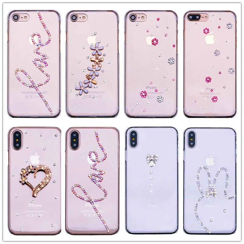 Diamond Bling Case For iPhone 6 6s 7 8 Plus X XR XS Max 3D DIY Phone Cover for 5 5S SE 4 4S Luxury Transparent |