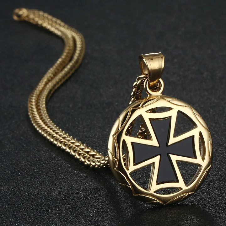 Gold Black Color Винтажная цепочка из нержавеющей стали с Мальтийским крестом, мужские ожерелья с подвеской в виде Рыцаря тамплиера, ювелирные изделия koole NC057 - Окраска металла: Gold Black Color