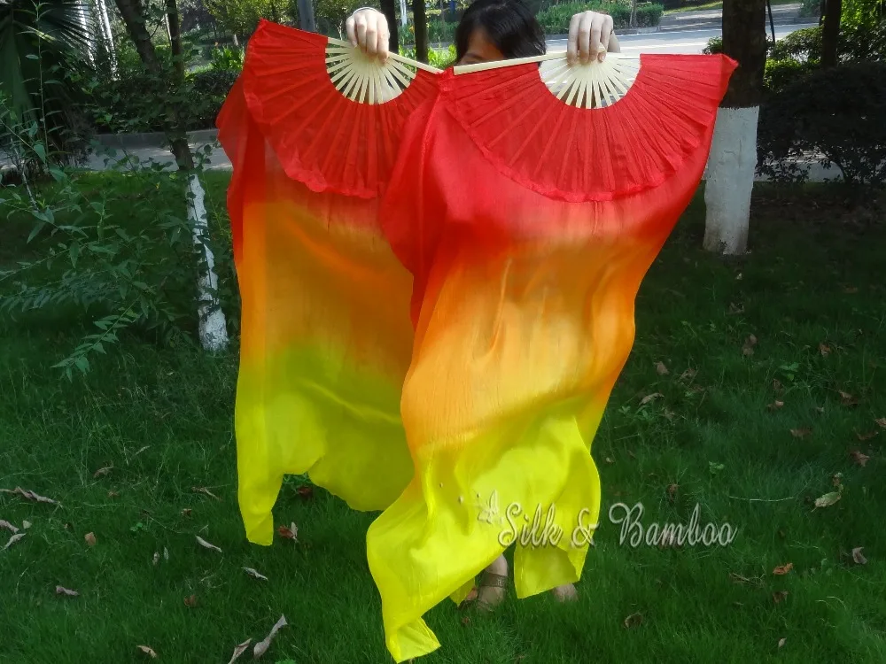 1 пара м * 0 9 (59 &quot* 35&quot) красно оранжево желтый ручная роспись танец живота Шелковый веер из вуали и литерным