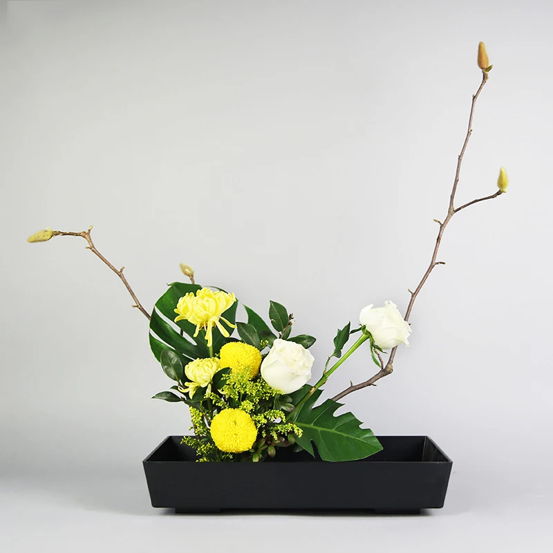 Японский учебный цветочный горшок Ikebana чистый прямоугольник пластиковый ваза