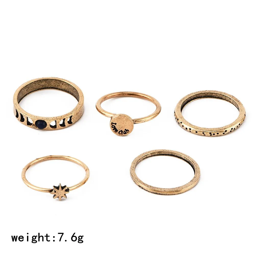 5 шт./компл. ретро Шарм с Луной и звездой Миди палец набор колец для Для женщин