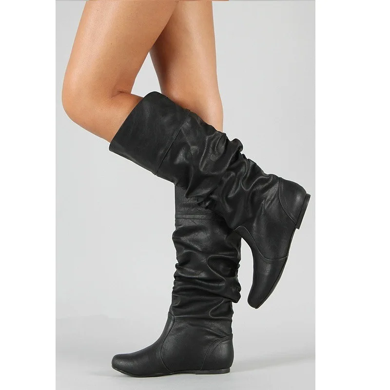 Fashion women casual Mid-Calf boots shoes PU Leather Female Winter Warm Round Toe Slip-On flat Snow Boots mujer W433 | Обувь