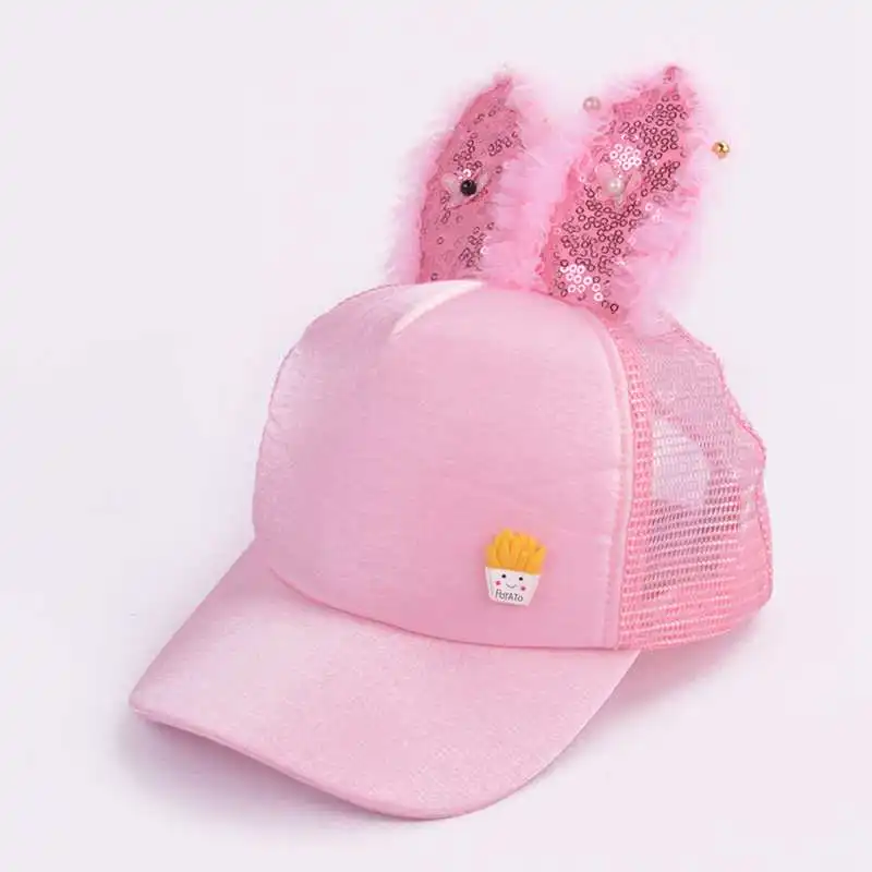 Style 1 pink Милая Весенняя шляпа для младенцев, летняя бейсбольная кепка для маленьких девочек, блестящая шапка с кроличьими ушками и жемчугом, детские шляпы от солнца для девочек - Цвет: Style 1 pink