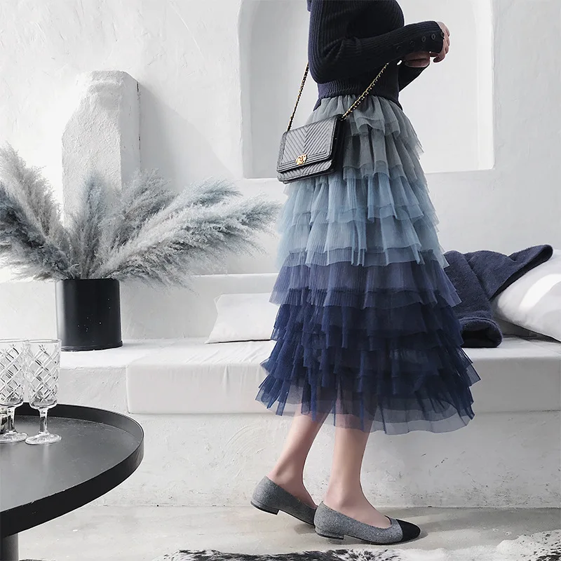

Layered Tulle Skirts Pleated Womens Casual A-line Ruffles High Fashion Custom Made Cake Skirt Saias 2019 Q05