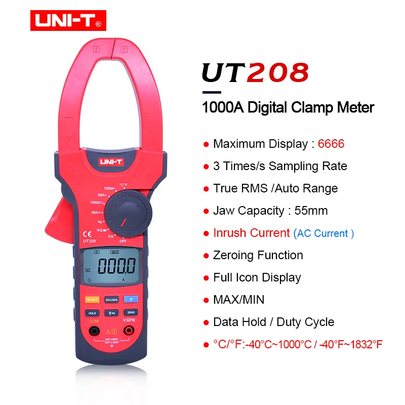 UT208 UNI-T UT207/UT208/UT209 промышленный цифровой клещи 1000A 600 в True RMS Автоматический диапазон клещи мультиметры Амперметр Вольтметр - Цвет: UT208