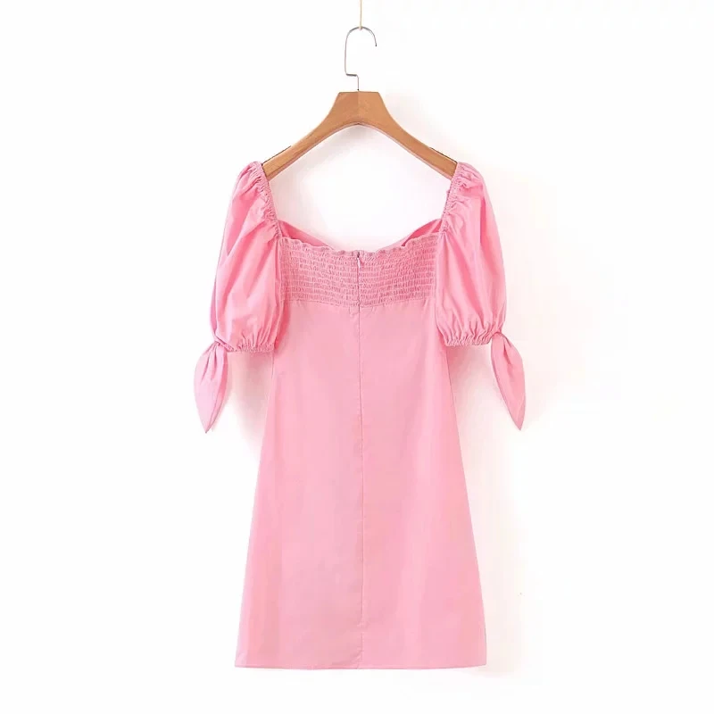 Корейское винтажное милое асимметричное платье на пуговицах розовое белое