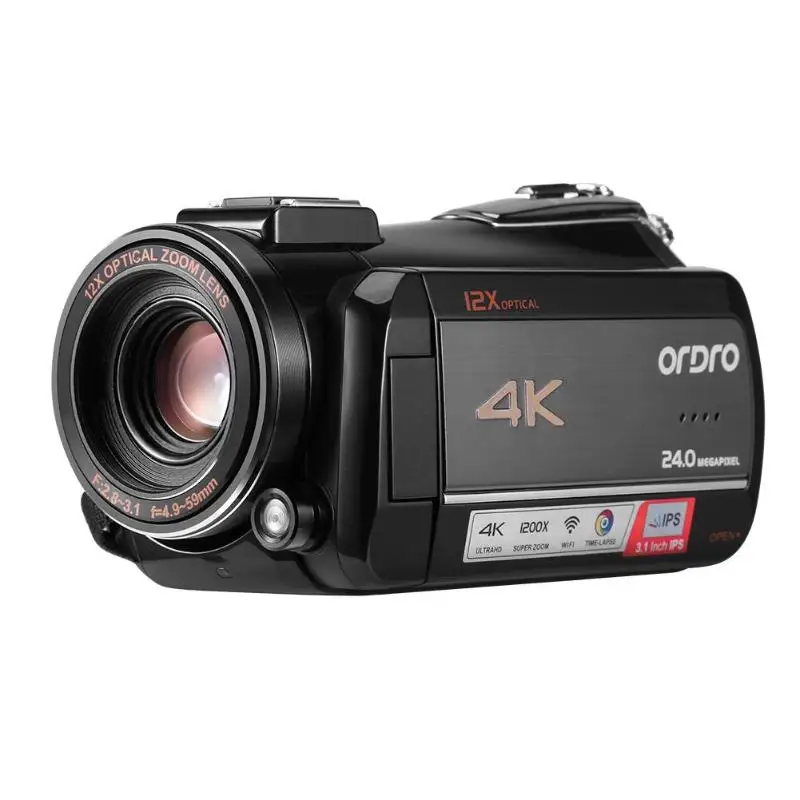 Only Camera Ordro AC5 4K UHD Цифровая видеокамера FHD 24MP WiFi 12X оптический 100X цифровой зум ips сенсорный экран мини DV видеокамеры - Цвет: Only Camera
