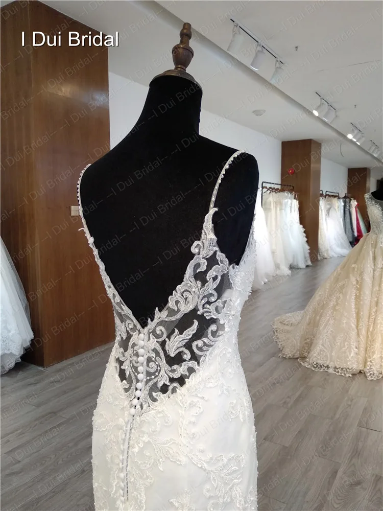 Spaghetti Strap Lace Wedding Dress Low Back Luxury Appliqued Beaded Bridal Gown Real Photo Factory Custom Made