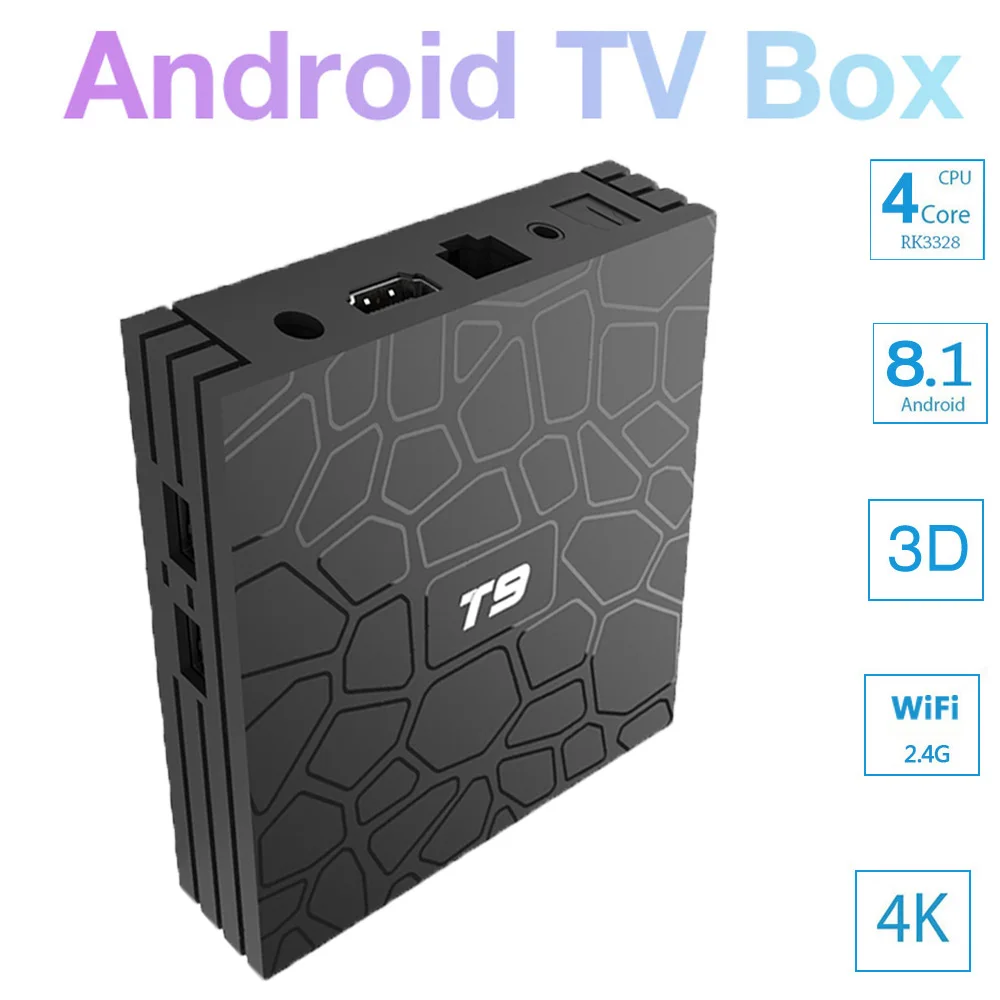 T9 4K Смарт ТВ коробка Android 8 1 двойной WiFi 2 4G Bluetooth 4 32G телеприставка RK3328