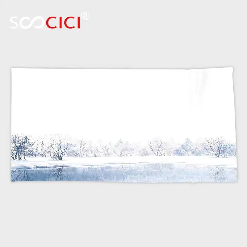 Custom Microfiber Ultra Soft Bath/hand Towel,Winter Decorations Hazy Snow Scene with River and Tree Reflections on Ice Isolated