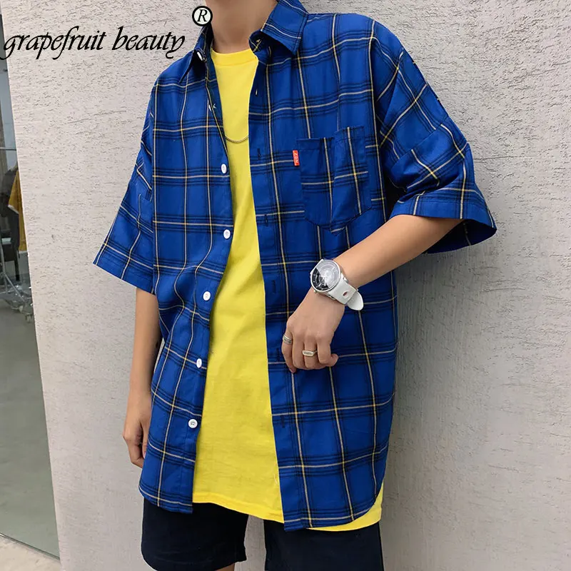 M-5XL плюс размер Новые тонкие дышащие мужские рубашки в клетку Половина рукава
