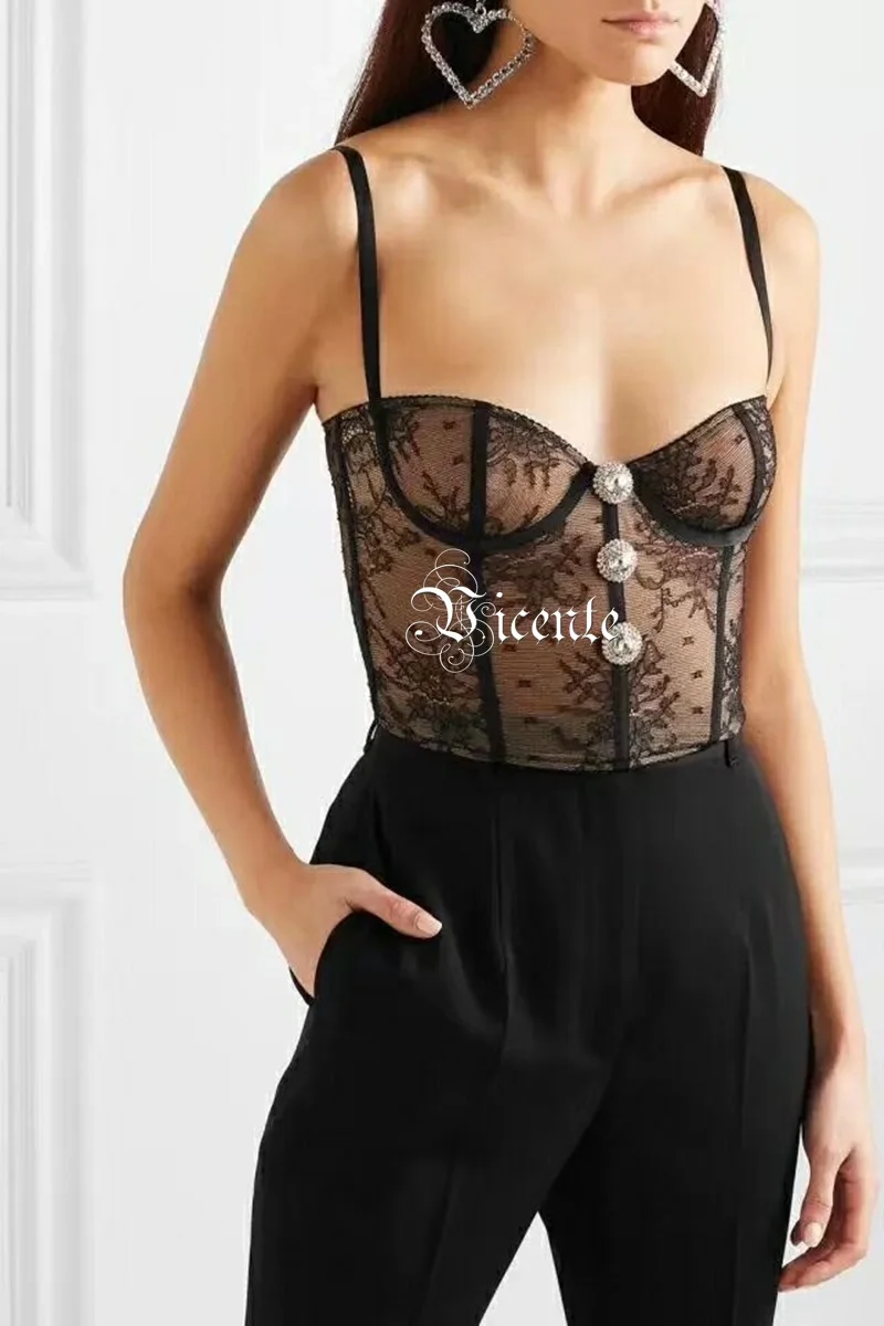 Черные кружевные бандажные топы на тонких бретельках оптовая продажа новинка