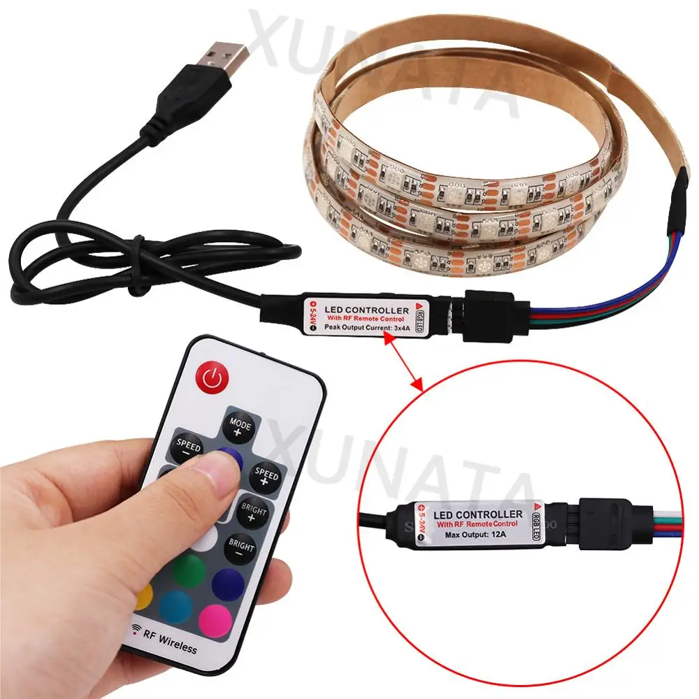 DC5V USB RGB Светодиодная лента 5050 60 Светодиодный s водонепроницаемый гибкий светодиодный Радиочастотный пульт дистанционного управления светодиодный лента для ЖК-монитора ТВ фонового декора