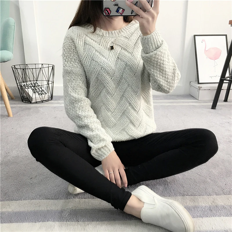 Autumn Winter Korean Version Women Sweater Full Warm Knit PulloverThick Rods Plaid Criss-Cross Knitting Sweaters New | Женская одежда